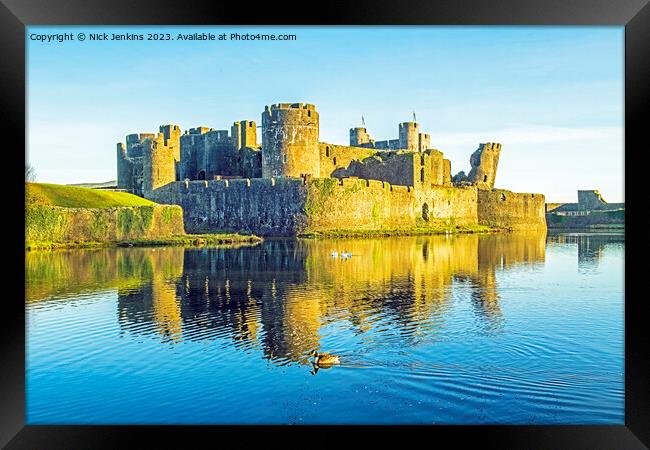 Caerphilly Castle and Moat South Wales in January   Framed Print by Nick Jenkins
