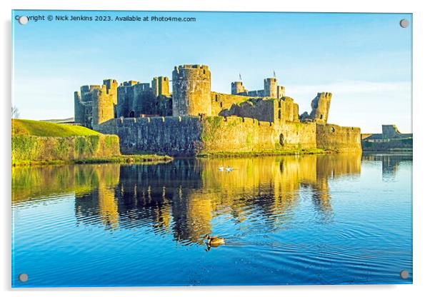 Caerphilly Castle and Moat South Wales in January   Acrylic by Nick Jenkins