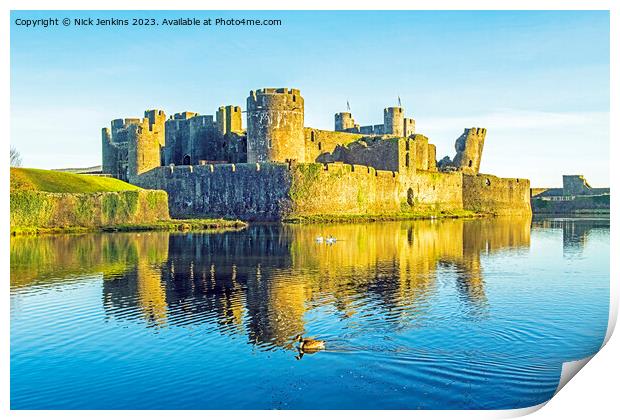 Caerphilly Castle and Moat South Wales in January   Print by Nick Jenkins