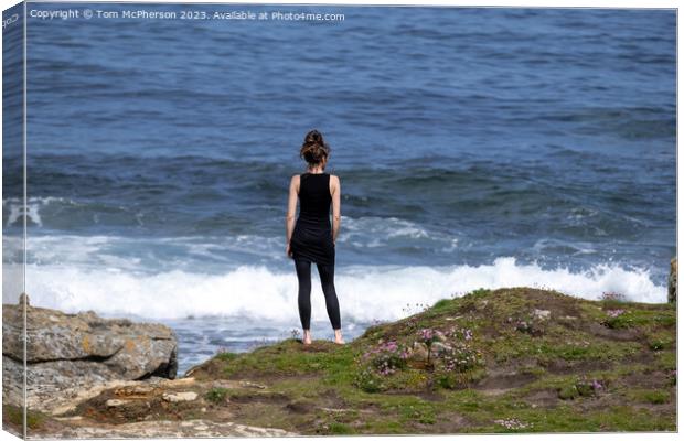 Contemplative Female Silhouette Against Seascape Canvas Print by Tom McPherson