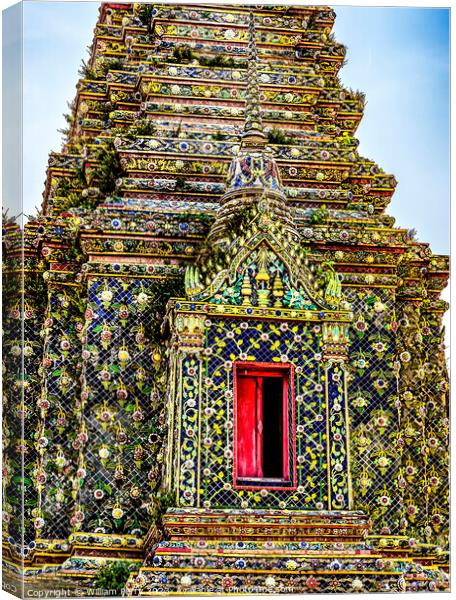 Red Door Pagoda Phra Maha Chedi Wat Pho Bangkok Thailand Canvas Print by William Perry