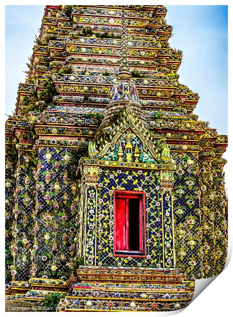 Red Door Pagoda Phra Maha Chedi Wat Pho Bangkok Thailand Print by William Perry