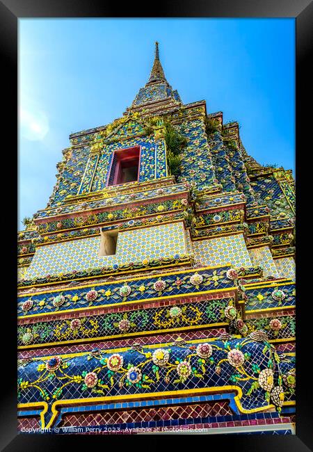 Red Door Pagoda Phra Maha Chedi Wat Pho Bangkok Thailand Framed Print by William Perry