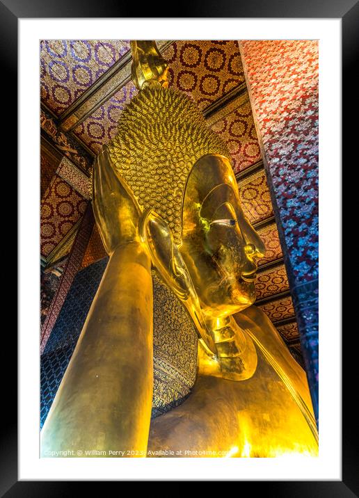  Face Reclining Buddha Front Wat Pho Bangkok Thailand Framed Mounted Print by William Perry