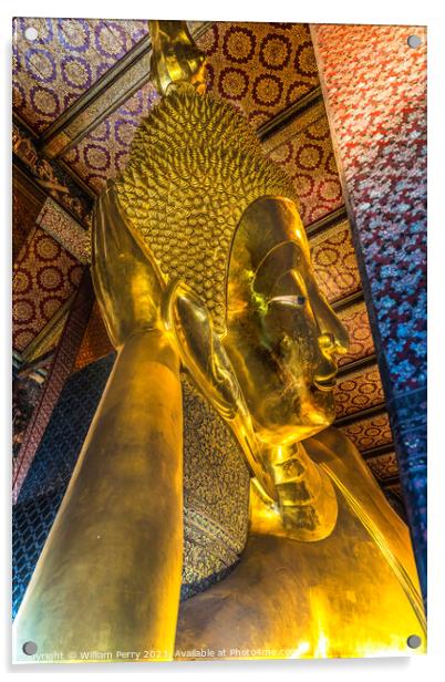  Face Reclining Buddha Front Wat Pho Bangkok Thailand Acrylic by William Perry