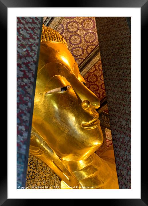  Face Reclining Buddha Front Wat Pho Bangkok Thailand Framed Mounted Print by William Perry