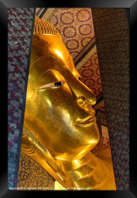  Face Reclining Buddha Front Wat Pho Bangkok Thailand Framed Print by William Perry