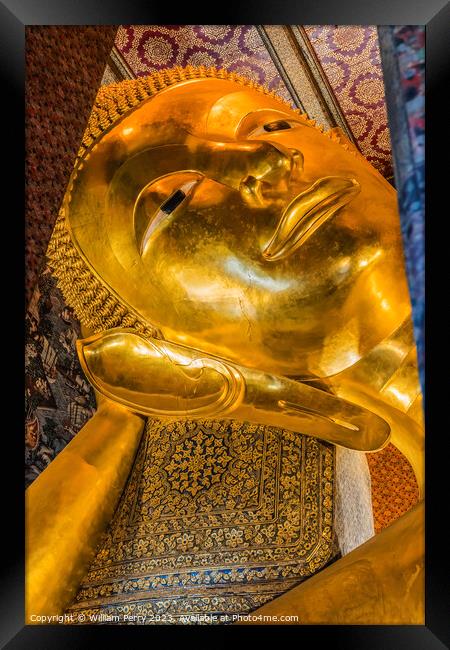  Face Reclining Buddha Wat Pho Bangkok Thailand Framed Print by William Perry