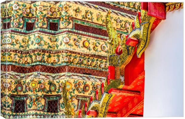Golden Rooftop Decoration Ceramic Chedi Pagoda Wat Pho Bangkok  Canvas Print by William Perry