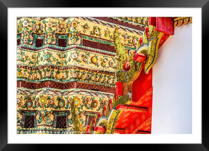 Golden Rooftop Decoration Ceramic Chedi Pagoda Wat Pho Bangkok  Framed Mounted Print by William Perry