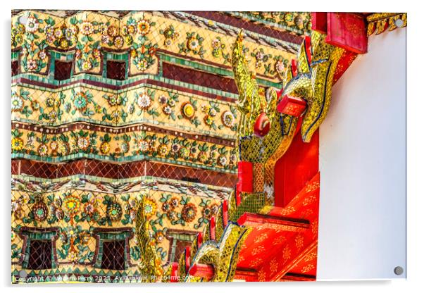 Golden Rooftop Decoration Ceramic Chedi Pagoda Wat Pho Bangkok  Acrylic by William Perry