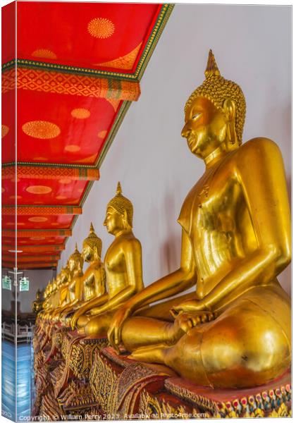 Golden Buddhas Line Phra Rabiang Wat Pho Bangkok Thailand Canvas Print by William Perry