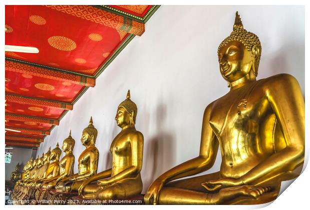 Golden Buddhas Line Phra Rabiang Wat Pho Bangkok Thailand Print by William Perry