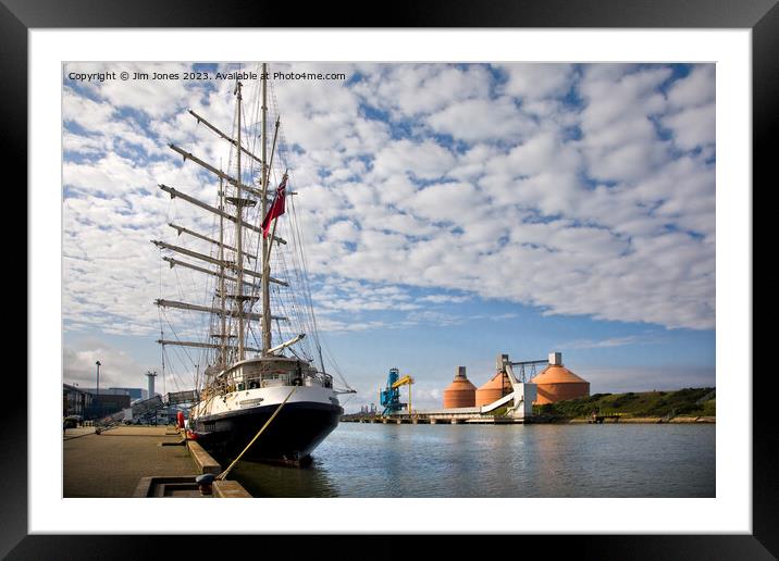 Tall Ship in Port Framed Mounted Print by Jim Jones