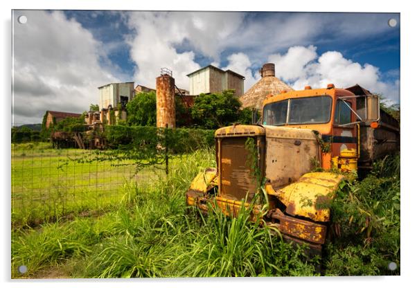 Abandoned truck by old sugar mill at Koloa Kauai Acrylic by Steve Heap