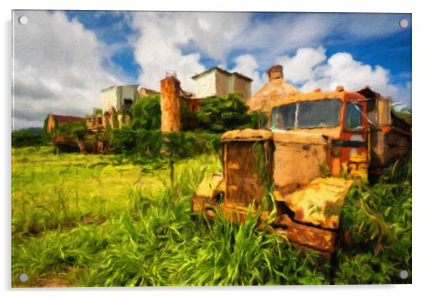 Abandoned truck by old sugar mill at Koloa Kauai Acrylic by Steve Heap