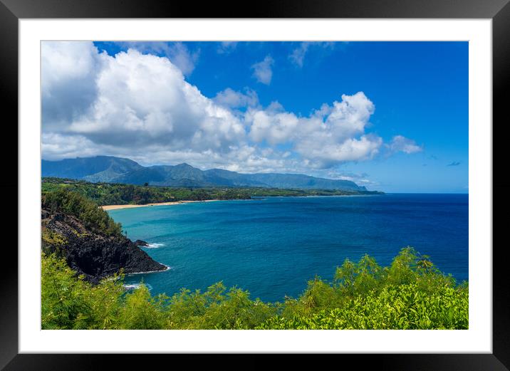 Coastline to Princeville from Kilauae Lighthouse Kauai Framed Mounted Print by Steve Heap