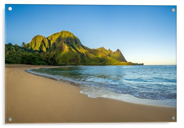 Early morning sunrise over Tunnels Beach on Kauai in Hawaii Acrylic by Steve Heap