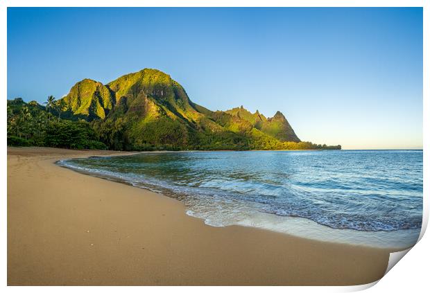 Early morning sunrise over Tunnels Beach on Kauai in Hawaii Print by Steve Heap