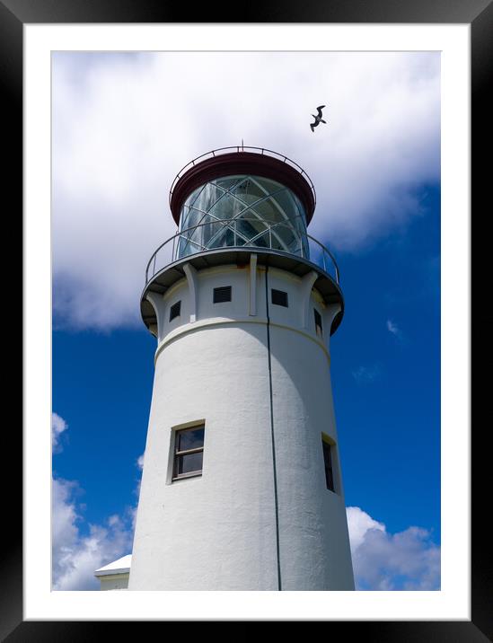 Detail of Kilauae lighthouse against blue sky on Kauai Framed Mounted Print by Steve Heap