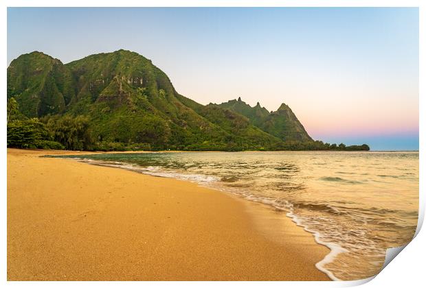 Early morning sunrise over Tunnels Beach on Kauai in Hawaii Print by Steve Heap