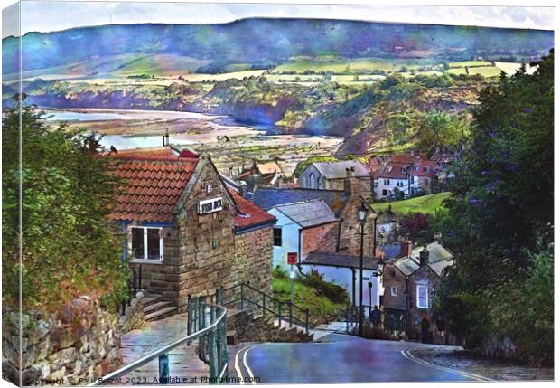 View downhill, Robin Hoods Bay, watercolour effect Canvas Print by Paul Boizot