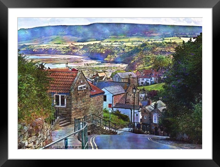 View downhill, Robin Hoods Bay, watercolour effect Framed Mounted Print by Paul Boizot