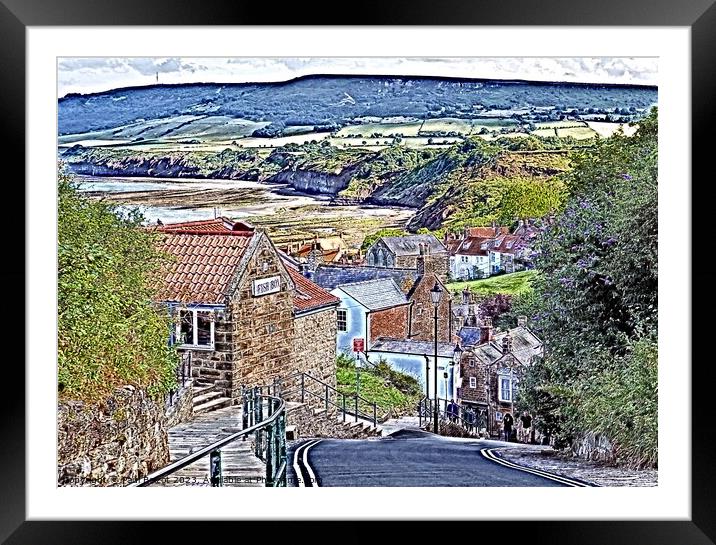 View downhill, Robin Hoods Bay, paint effect Framed Mounted Print by Paul Boizot