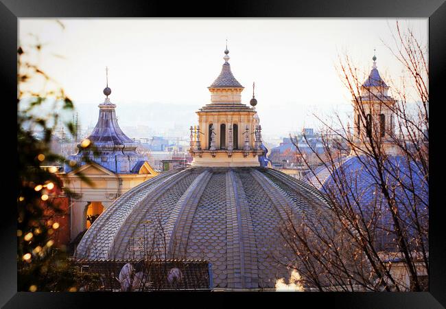 View of piazza del Popolo in Rome. View of Santa Maria in Montesanto and Santa Maria dei Miracoli Framed Print by Virginija Vaidakaviciene