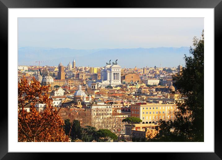 Rome (Italy) - The view of the city from Janiculum hill and terrace, with Vittoriano, Trinit� dei Monti church and Quirinale palace. Framed Mounted Print by Virginija Vaidakaviciene