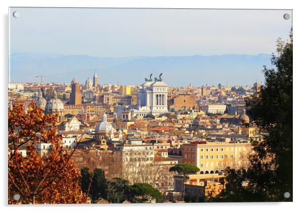 Rome (Italy) - The view of the city from Janiculum hill and terrace, with Vittoriano, Trinit� dei Monti church and Quirinale palace. Acrylic by Virginija Vaidakaviciene