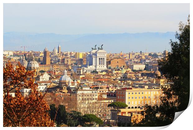 Rome (Italy) - The view of the city from Janiculum hill and terrace, with Vittoriano, Trinit� dei Monti church and Quirinale palace. Print by Virginija Vaidakaviciene