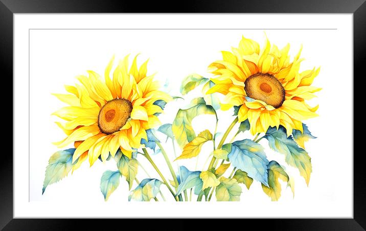 Watercolour Sunflowers Framed Mounted Print by Steve Smith