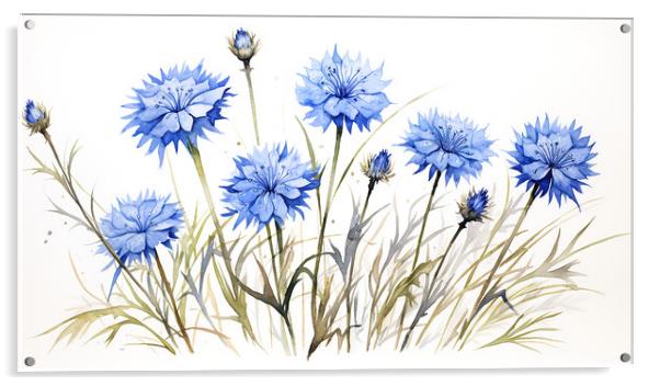 Watercolour Cornflowers Acrylic by Steve Smith