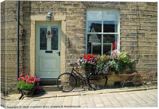 A Pretty Yorkshire Cottage of Haworth  Canvas Print by Alison Chambers