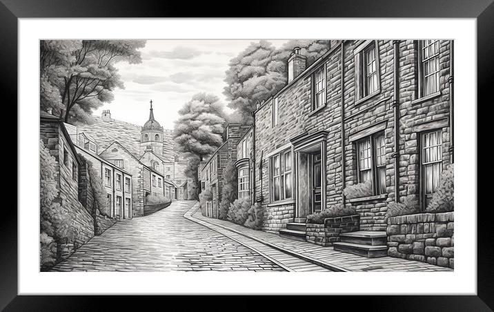 Main Street Haworth Drawing Framed Mounted Print by Steve Smith