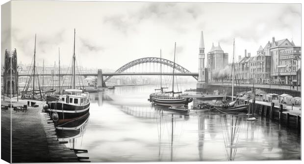 Newcastle Quayside Drawing Canvas Print by Steve Smith