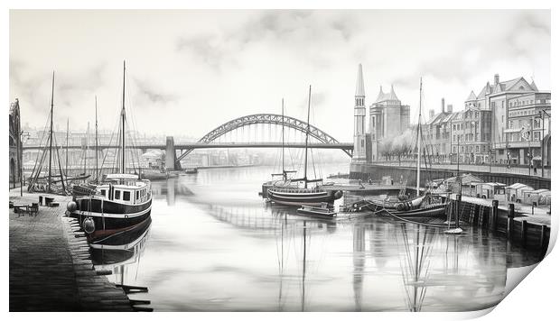Newcastle Quayside Drawing Print by Steve Smith