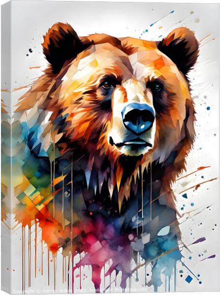 Grizzly with watercolour splashes Canvas Print by Darren Wilkes