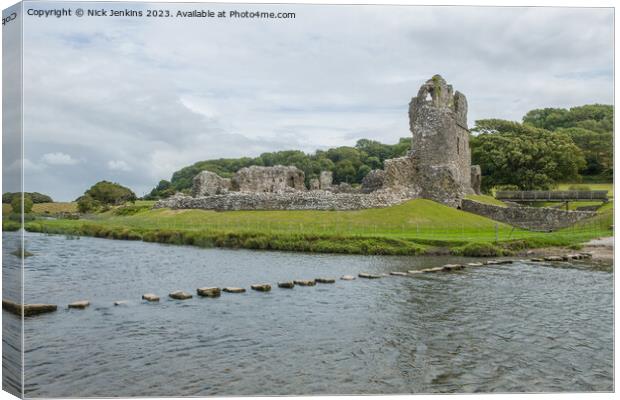 Ogmore Castle and Stepping Stones River Ewenny  Canvas Print by Nick Jenkins