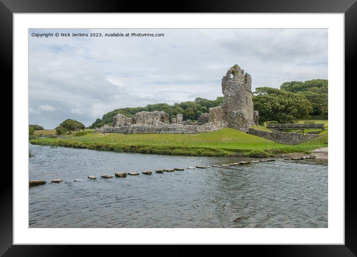 Ogmore Castle and Stepping Stones River Ewenny  Framed Mounted Print by Nick Jenkins
