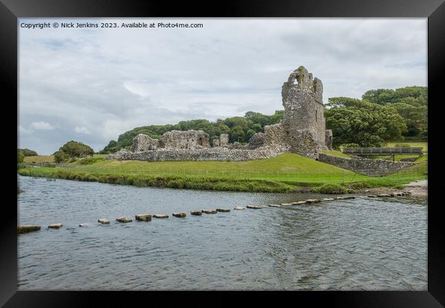 Ogmore Castle and Stepping Stones River Ewenny  Framed Print by Nick Jenkins