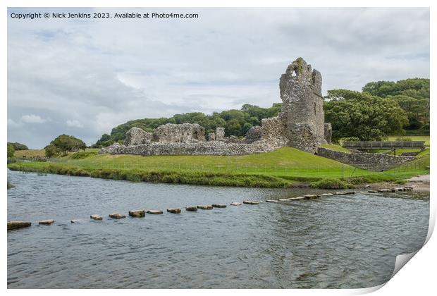 Ogmore Castle and Stepping Stones River Ewenny  Print by Nick Jenkins