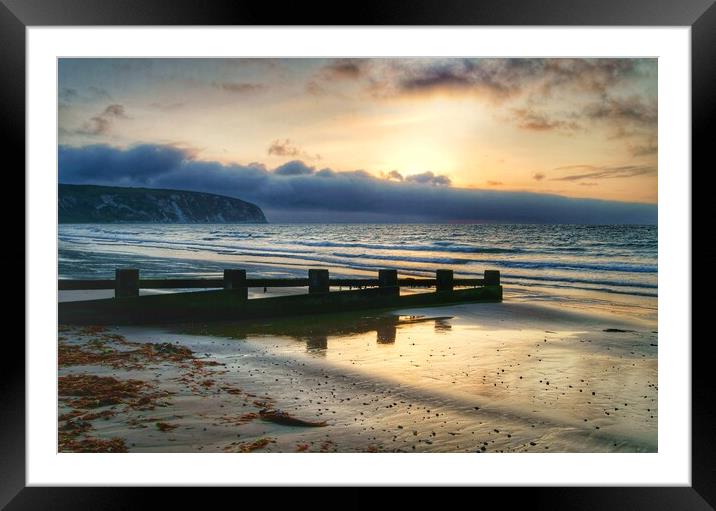 Sunrise over Swanage Bay, Dorset  Framed Mounted Print by Darren Galpin