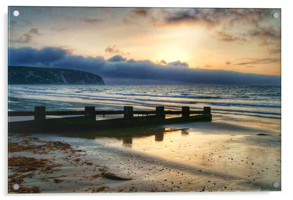 Sunrise over Swanage Bay, Dorset  Acrylic by Darren Galpin