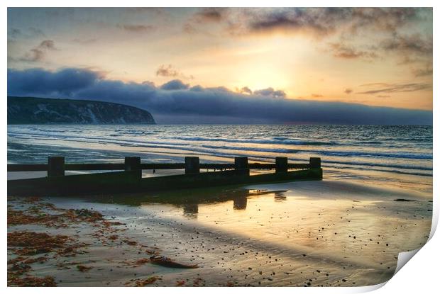 Sunrise over Swanage Bay, Dorset  Print by Darren Galpin