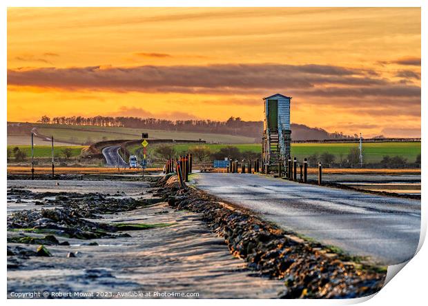 The Lindisfarne Causeway at dusk Print by Robert Mowat