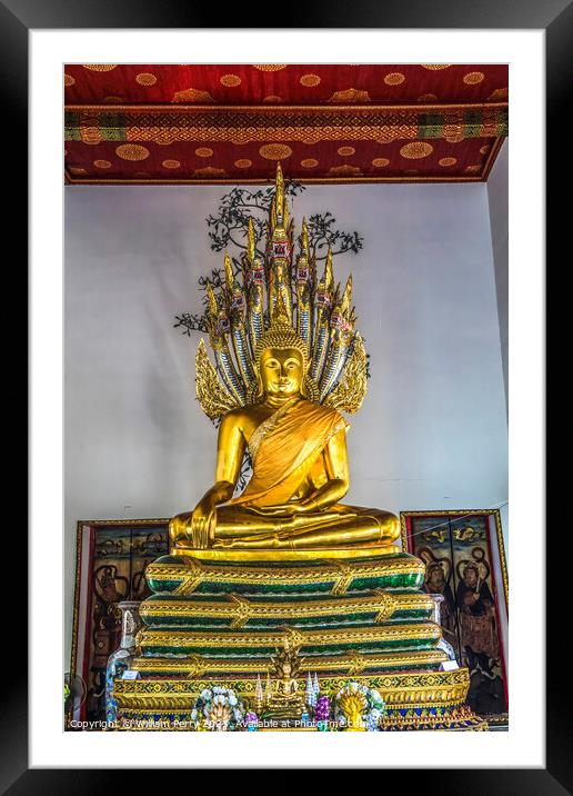 Golden Buddha Sala Karn Parien Wat Pho Bangkok Thailand Framed Mounted Print by William Perry