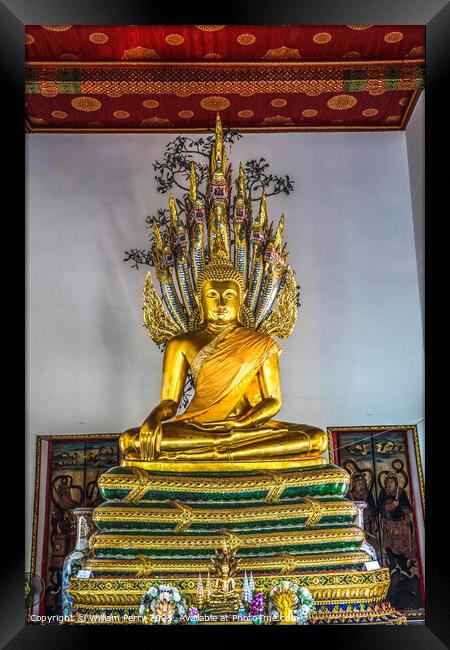 Golden Buddha Sala Karn Parien Wat Pho Bangkok Thailand Framed Print by William Perry
