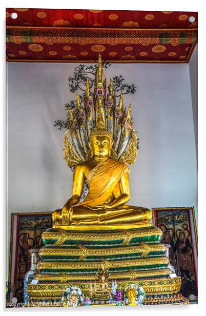 Golden Buddha Sala Karn Parien Wat Pho Bangkok Thailand Acrylic by William Perry